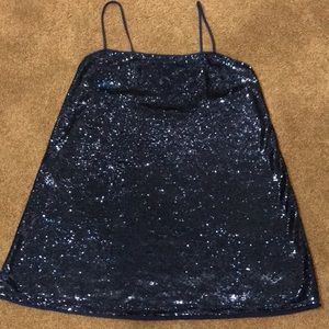 Free People Blue Sequin Slip Dress with Adjustable Straps